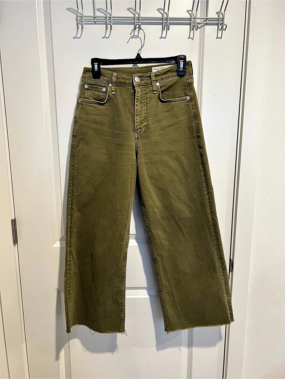 rag & bone Andi Raw Hem Crop Wide Leg Jeans Green Waist 26